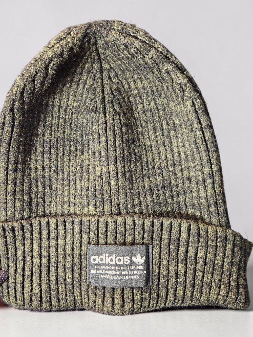 adidas Olive Green Ribbed Knit Crewneck Beanie
